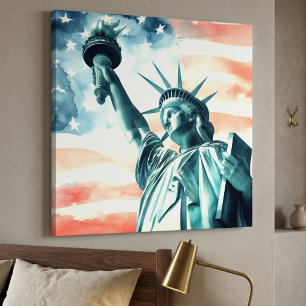Toile Statue de la Liberté avec drapeau américain