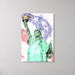 Toile Statue de la Liberté en gros plan avec drapeau à l