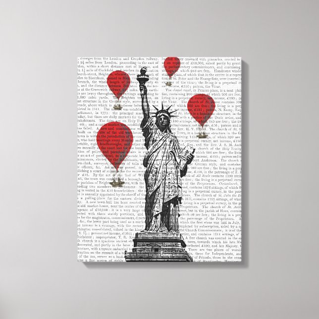 Toile Statue de la Liberté et Ballons rouges à air chaud (Recto)