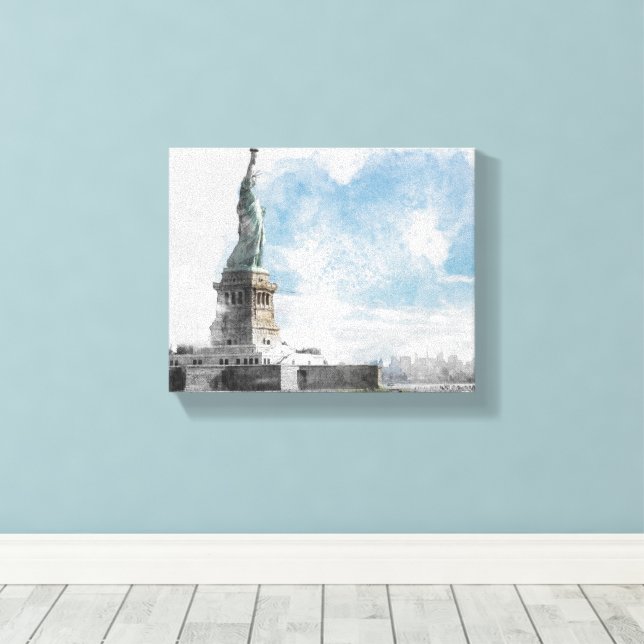 Toile Statue de la Liberté Manhattan Skyline Canvas Wall (Insitu (Plancher de Bois))