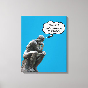 Toile Statue drôle de Rodin Thinker - Pizza ou nourritur