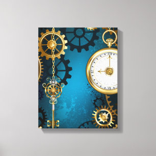 Toile Steampunk Arrière - plan turquoise avec Gears