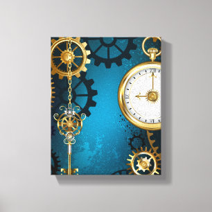 Toile Steampunk Arrière - plan turquoise avec Gears