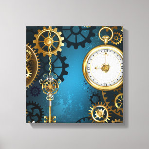 Toile Steampunk Arrière - plan turquoise avec Gears