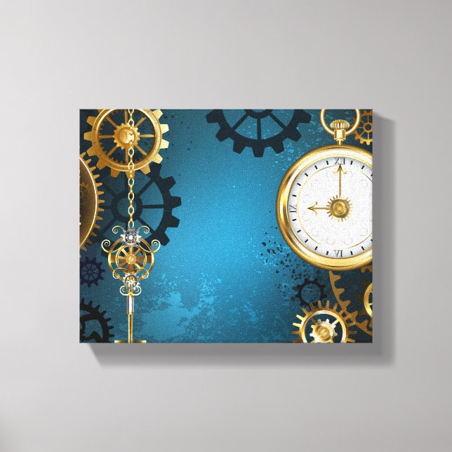 Toile Steampunk Arrière - plan turquoise avec Gears (Recto)