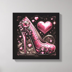 Toile Steampunk Stiletto rose hauts talons avec coeur