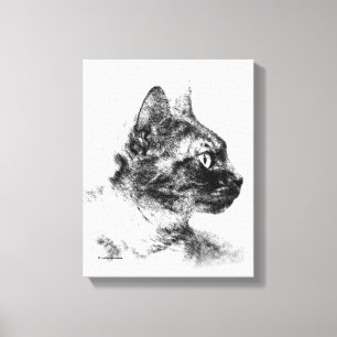Toile Stella la chatte grise - Esquisse au fusain