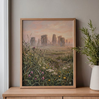 Toile Stonehenge Brouillard de l'aube Herbe haute Art