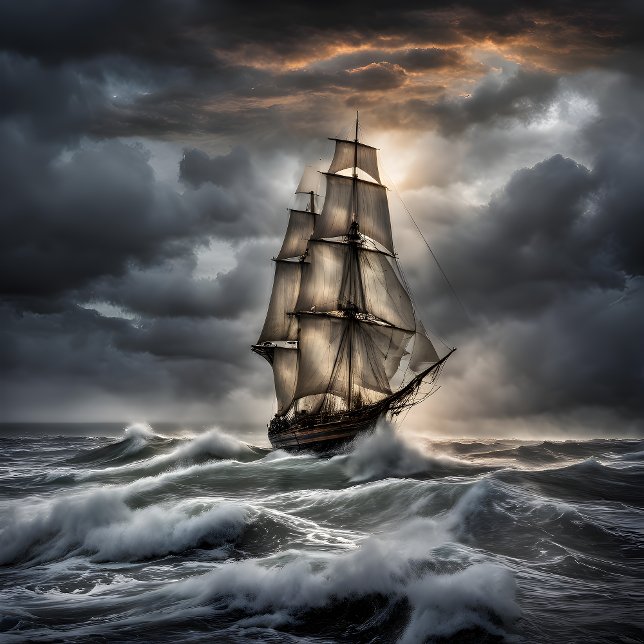 Toile Stormy Seas - Bateau à voile dramatique dans l'océ (Sailing Through the Storm – A Bold Ocean Adventure)