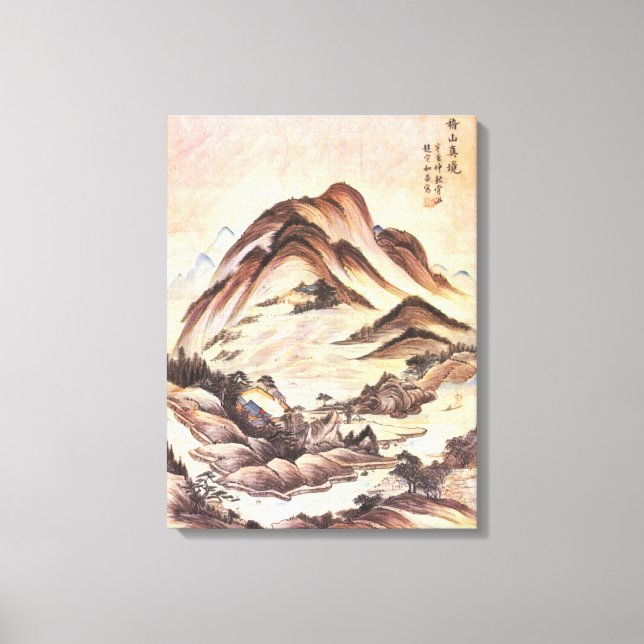 Toile Stream et Mountain Korean Joseon Dynasty Folk Art (Recto)