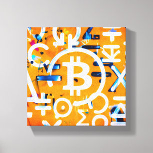 Toile Street Art Bitcoin (Peinture Orange No. 3)
