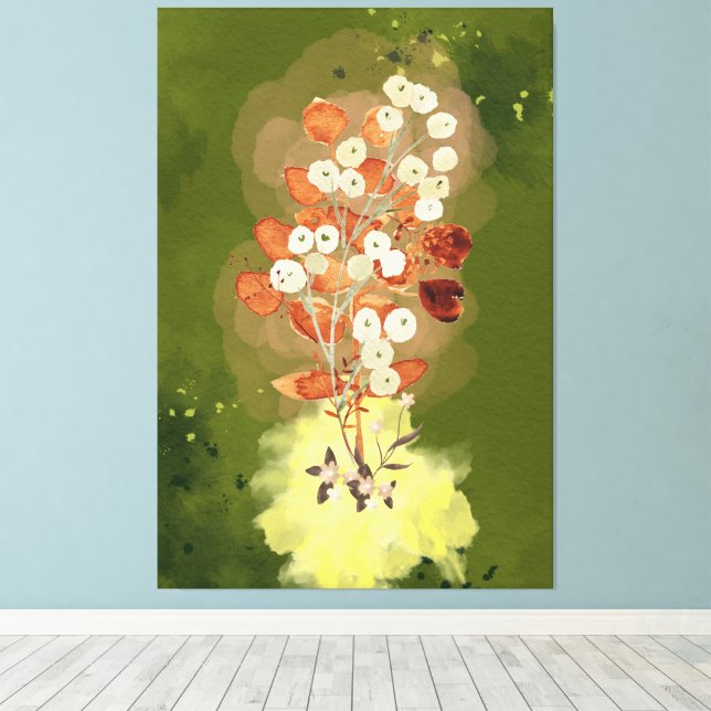 Toile Stretched Canvas Print flowers on green background (Insitu (Plancher de Bois))