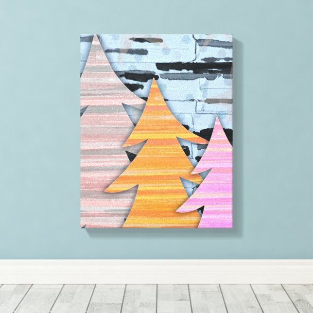 Toile Striped Trees Winter Landscape Scene  (Insitu (Plancher de Bois))