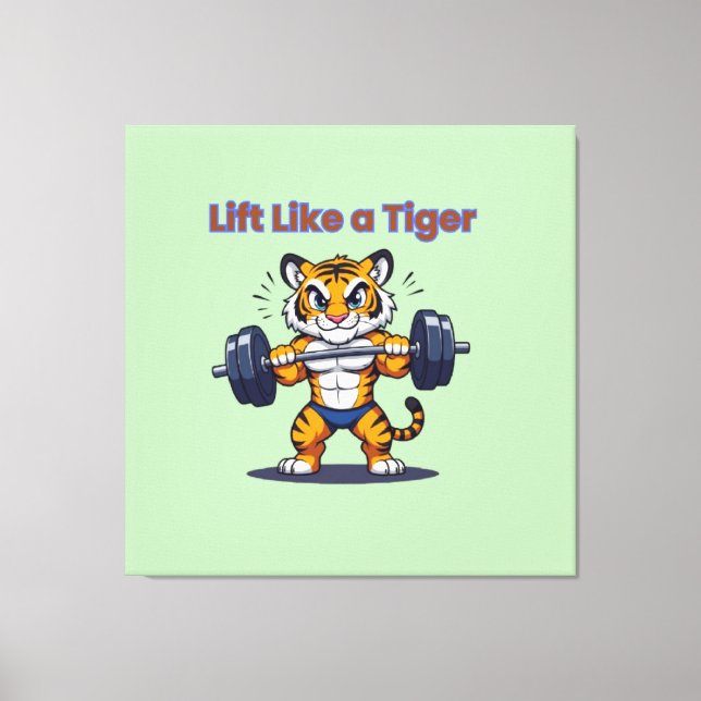 Toile **Strong Tiger – Cute Tiger Lifting Weights Illust (Recto)