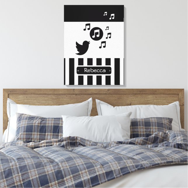 Toile Style Songbird Black White Stripes personnalisées (Insitu(Chambre))