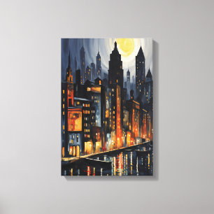 Toile Style urbain moderne - City Skyline à Dusk Art