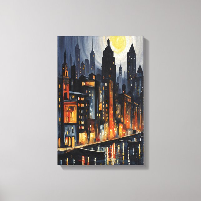 Toile Style urbain moderne - City Skyline à Dusk Art (Recto)