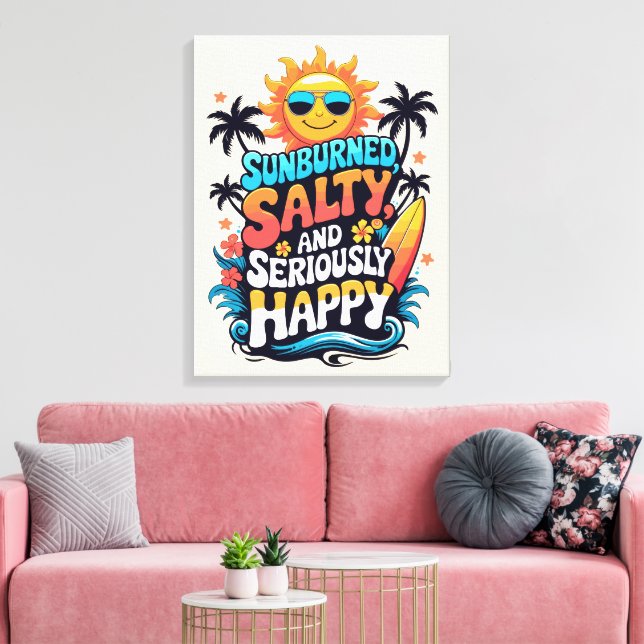 Toile Sunburned Salty and Happy – Retro Beach Vibes (Insitu(Salon))