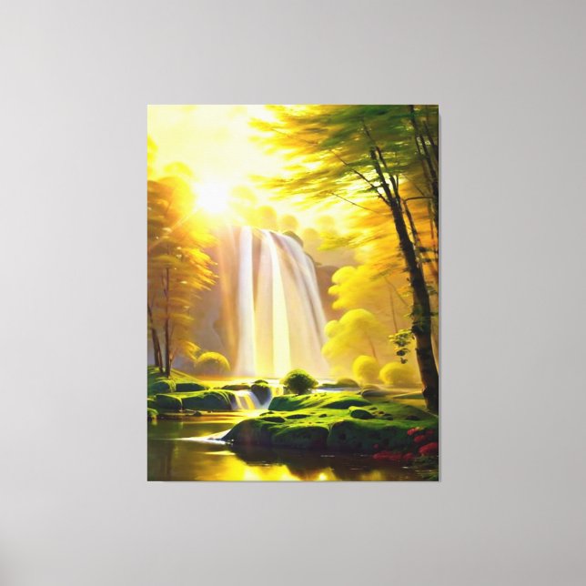 Toile Sunrise Cascade Arbres Rivière Beau paysage (Recto)