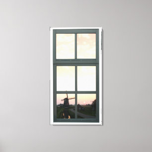 Toile Sunrise Paysage Moulin à vent Faux Fenêtre Vue