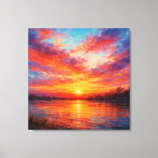 Toile Sunset Lake - Pastel Painting Style Art