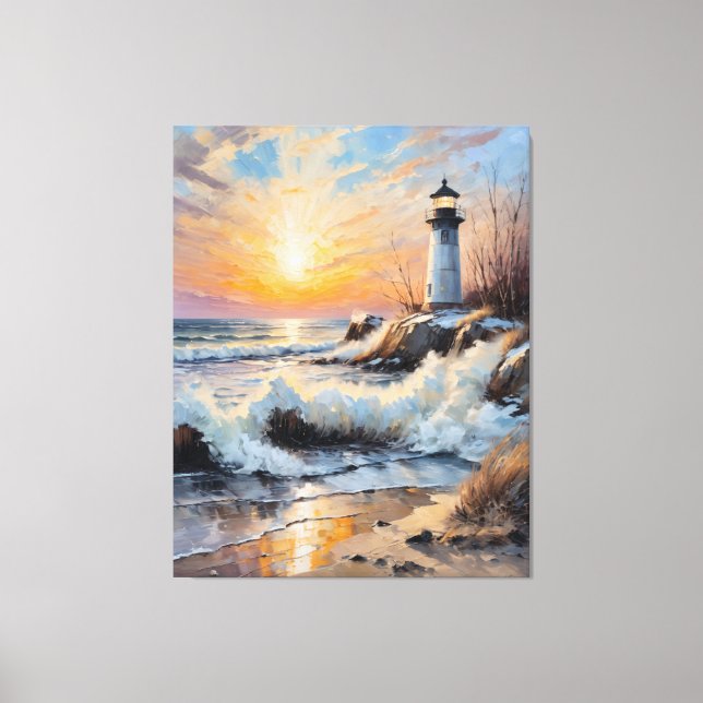 Toile Sunset Lighthouse – Coastal Impressionist Seascape (Recto)