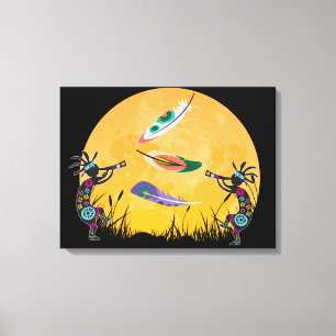 Toile Sunset Moon Kokopelli et Feathers