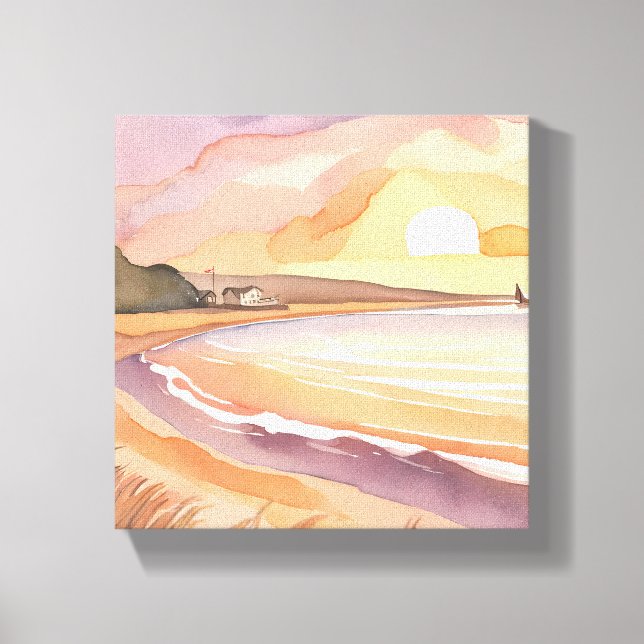 Toile Sunset plage | Belle aquarelle peinture (Recto)