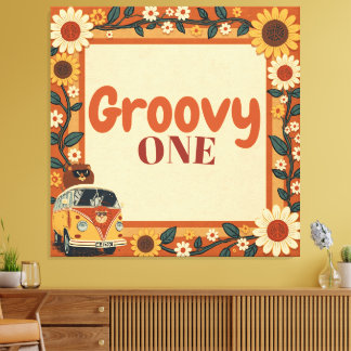 Toile Super Anniversaire Lion Rétro Années 70 Premier An
