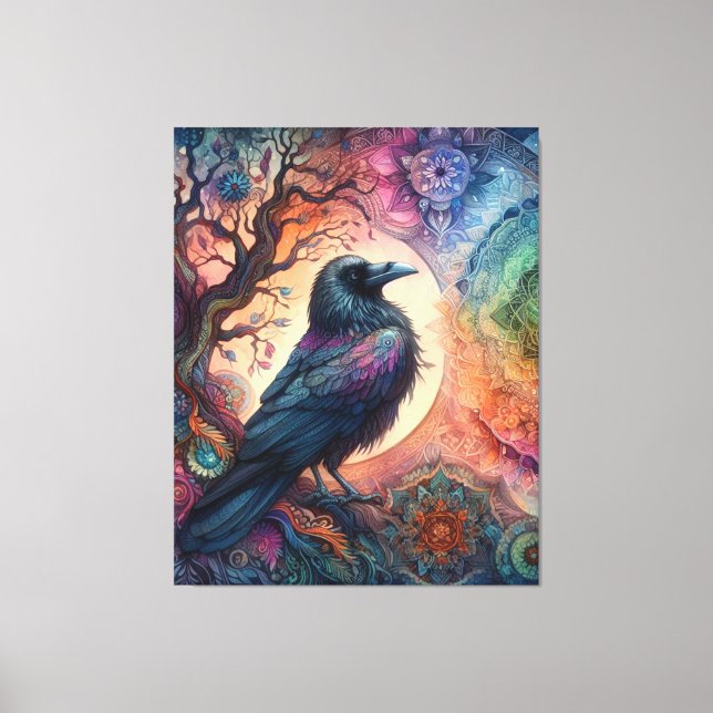 Toile Superbe Crow Tree of Life Mandala Pagan Gothique (Recto)