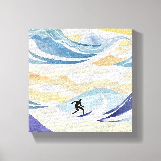 Toile Surfer sur la vague | Aquarelle contemporaine (Recto)