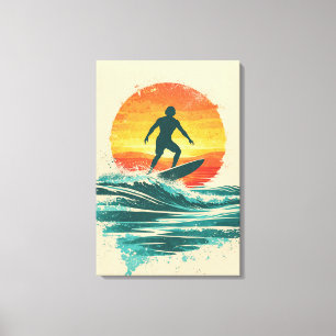 Toile Surfeur au coucher du soleil rétro – Art de surf v