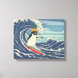 Toile Surfing penguin Ukiyo-e style "Ride the Wave"