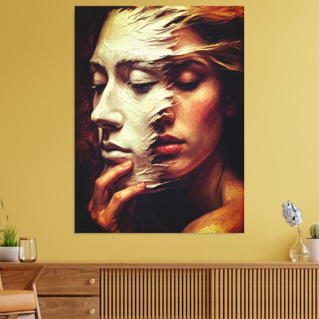Toile Surreal Woman Portrait with Painted Mask (Insitu(Salon))