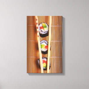 Toile Sushi et baguettes en bois
