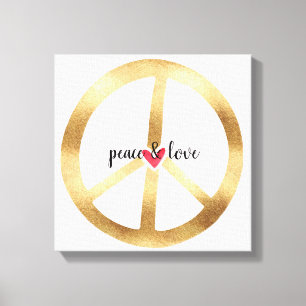 TOILE SYMBOLE DE LA PAIX D'OR AVEC COEUR