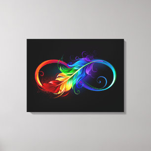Toile Symbole d'infini avec plume arc-en-ciel