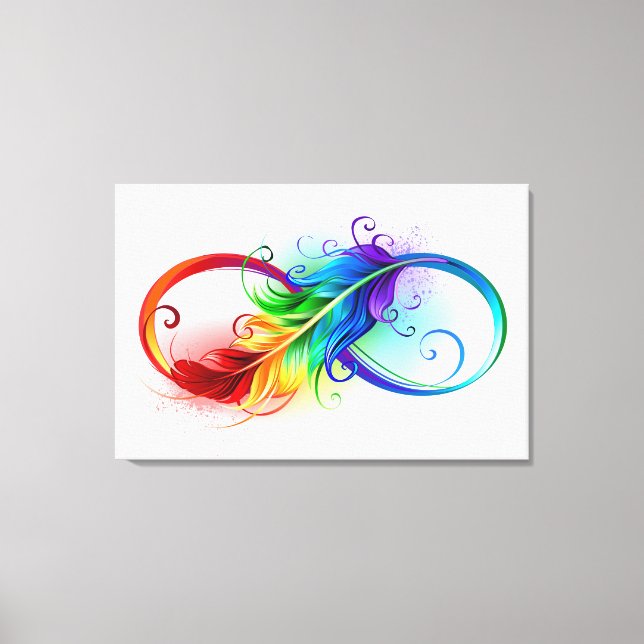 Toile Symbole d'infini avec plume arc-en-ciel (Recto)