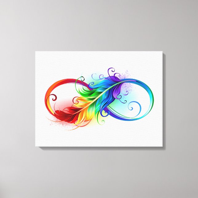 Toile Symbole d'infini avec plume arc-en-ciel (Recto)