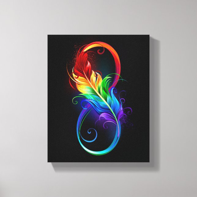Toile Symbole d'infini avec plume arc-en-ciel (Recto)