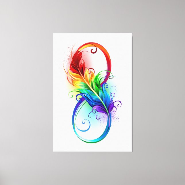 Toile Symbole d'infini avec plume arc-en-ciel (Recto)