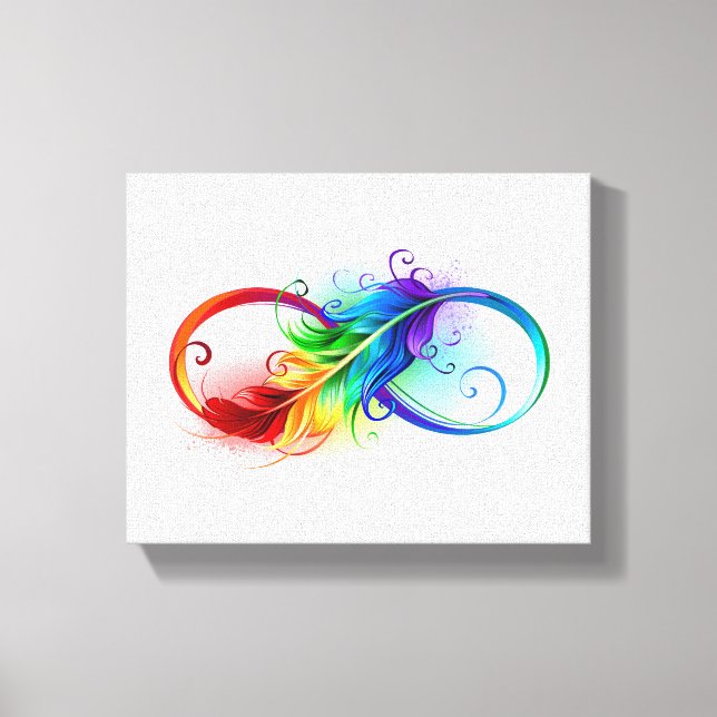 Toile Symbole d'infini avec plume arc-en-ciel (Recto)