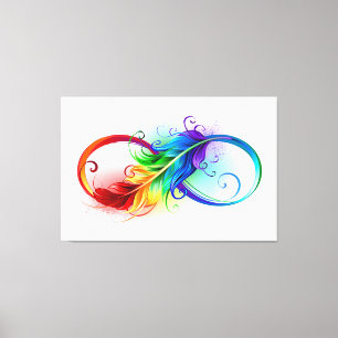 Toile Symbole d'infini avec plume arc-en-ciel