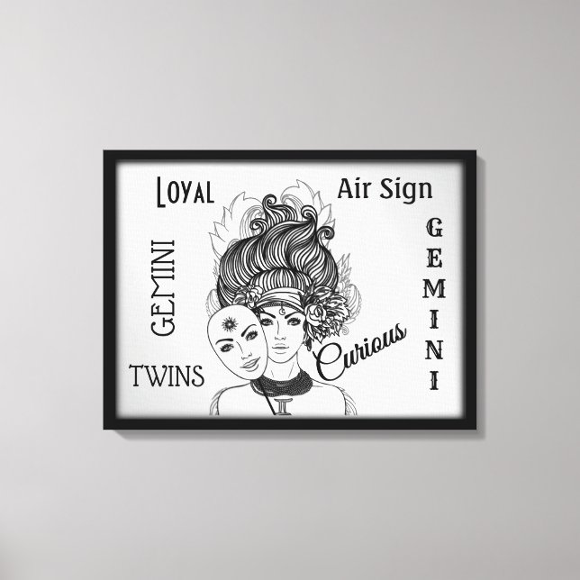 Toile Symbole et signe Zodiaque Gemini encadrés (Recto)