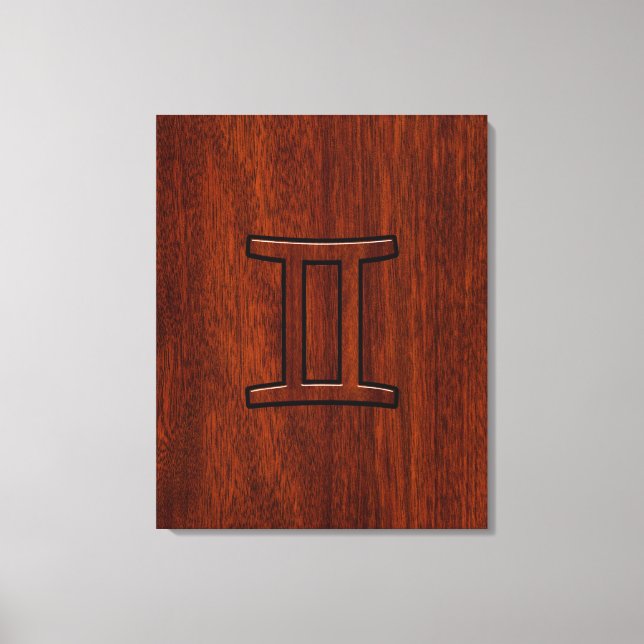 Toile Symbole Gemini Zodiac sur l'acajou comme décor (Recto)
