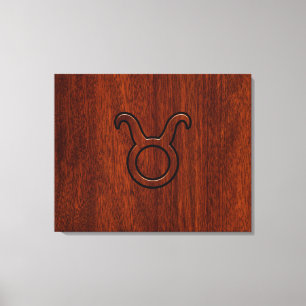 Toile Symbole Taurus Zodiac en Mahogany Style imprimé