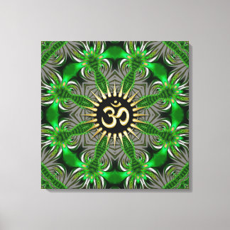 Toile Symbole vert Om Or Mandala