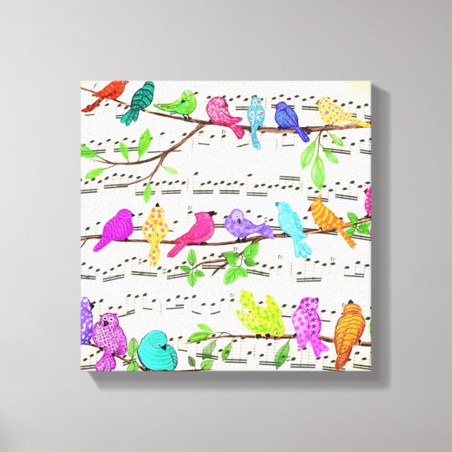 Toile Symphonie d'oiseaux musicaux colorés - Happy Song  (Recto)