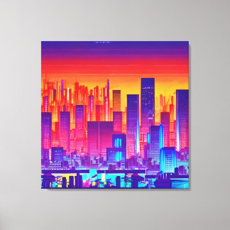 Toile Synthwave/Cyberpunk City au coucher du soleil