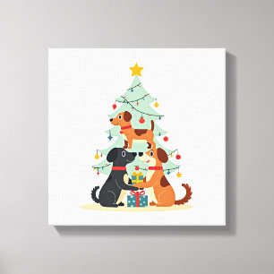 Toile T-Shirt Chien Arbre de Noël Mignon Drôle Chiens Ch